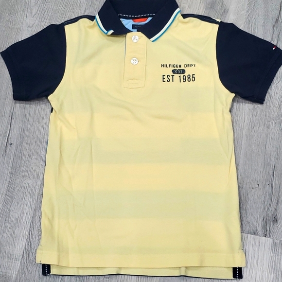 Tommy Hilfiger Yellow Preppy Polo Shirt sz Medium or 12/14 - Picture 2 of 3